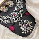 Vriksham Intricate Crystal With Pink Centerpiece Pendant With Choker Neckpiece-Red-Pearl-G20202